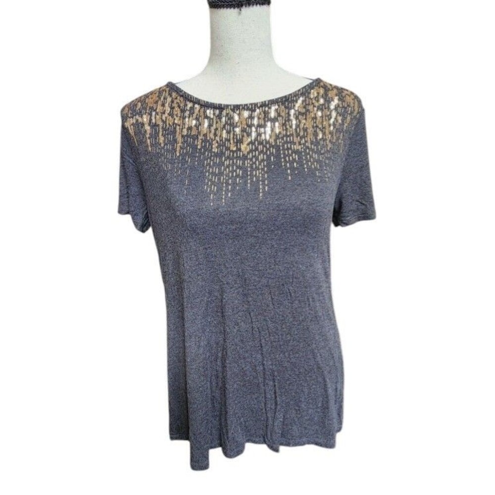 Apt 9 Embellished Tee Size Medium Gray Sequin